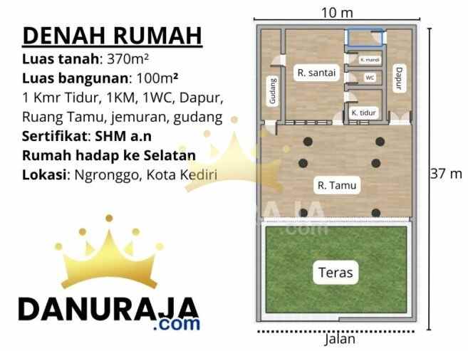 rumah kediri kota 370m2 jln raya betet bawang