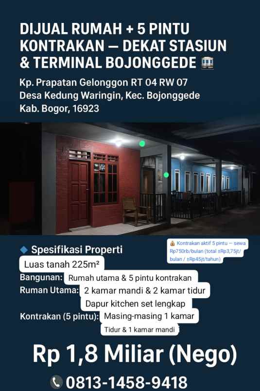 rumah kontrakan 5 pintu dijual