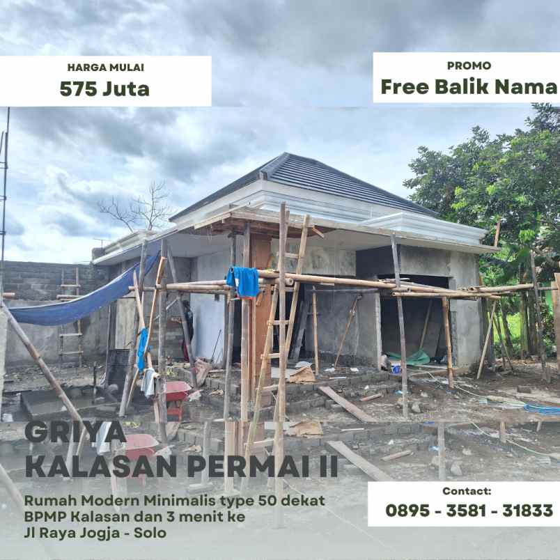 rumah minimalis 2 kamar tidur dekat jl raya jogja solo