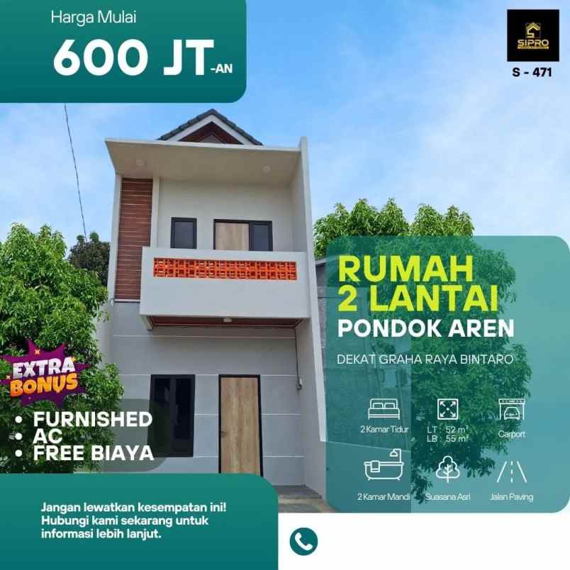 rumah modern 2 lt murmer dekat graha raya bintaro