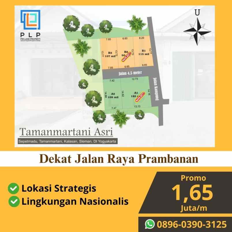 tanah dekat jalan raya prambanan 1 65 juta m