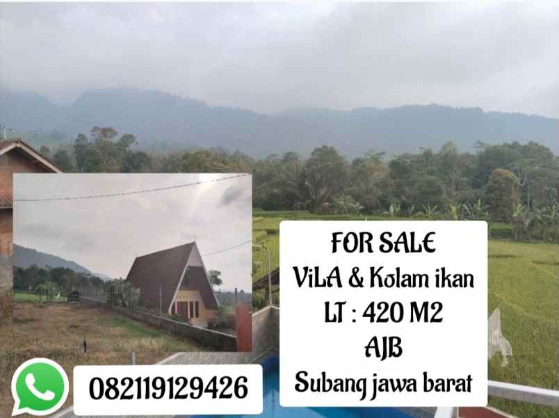 vila kolam ikan view pesawahan pegunungan