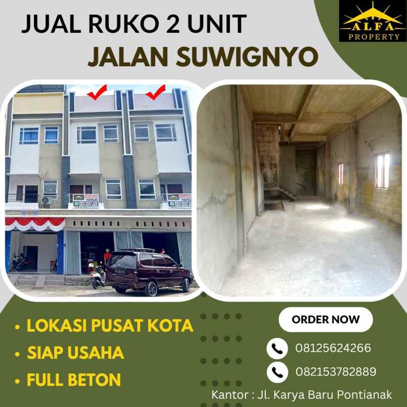 dijual ruko 2 unit jalan hm suwignyo kota pontianak