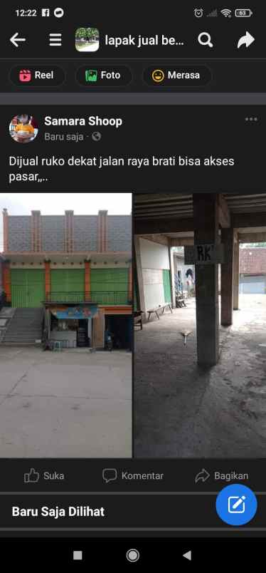 dijual ruko desa kronggen brati dekat pasar