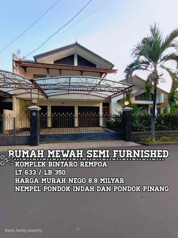 dijual rumah jalan raya rempoa bintaro