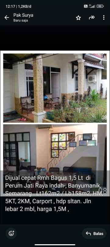 dijual rumah perum jati raya indah