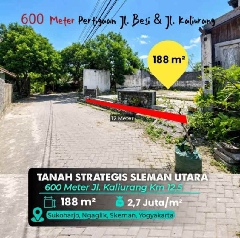 dijual tanah jl kaliurang km 12