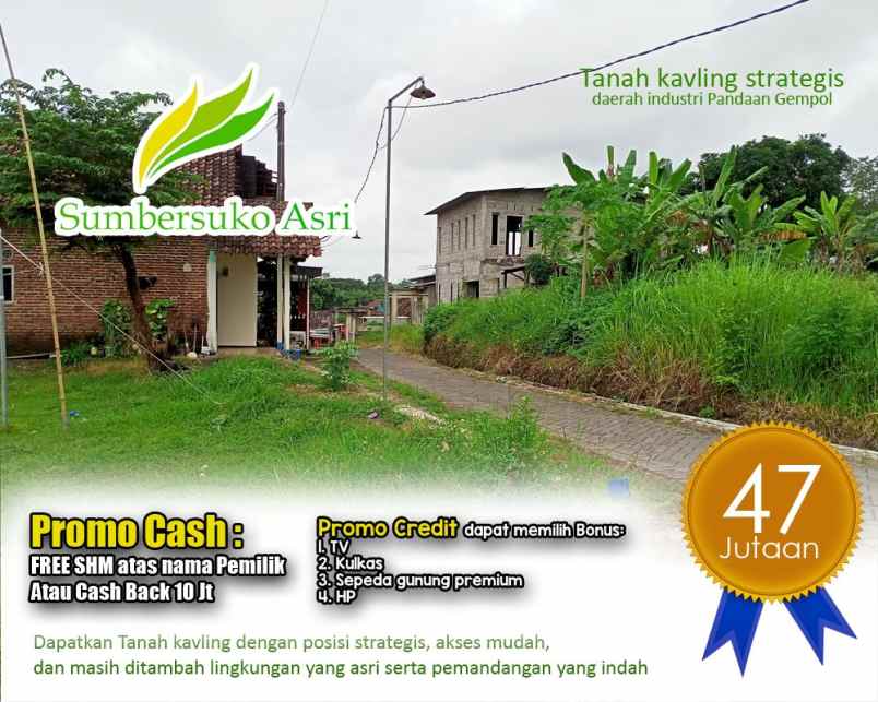 dijual tanah kemuning sumbersuko kec