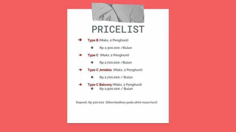 disewakan kost balcony residence jl