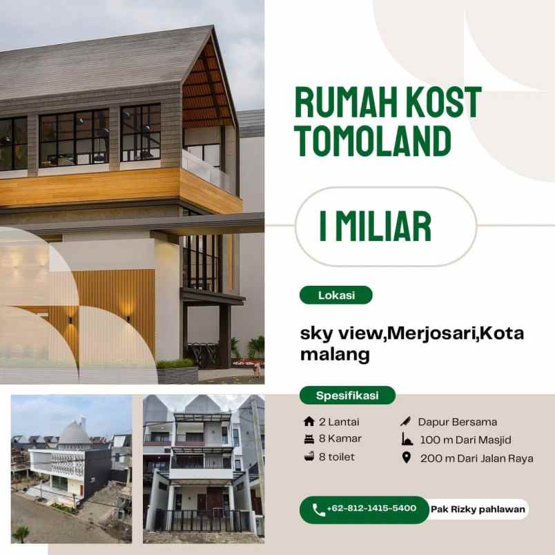 investasi rumah kost 8 kamar dekat kampus ub malang 1m