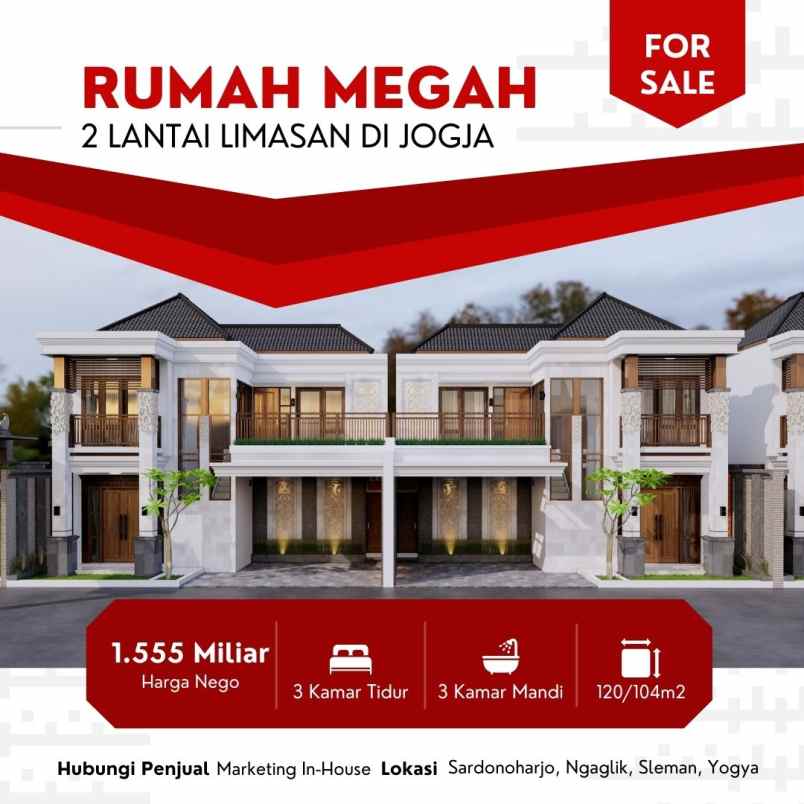 jual rumah megah 2 lantai konsep villa bali di sleman