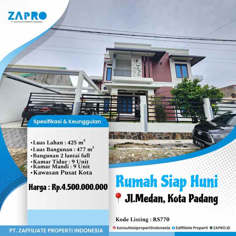 jual rumah siap huni mewah di ulak karang padang