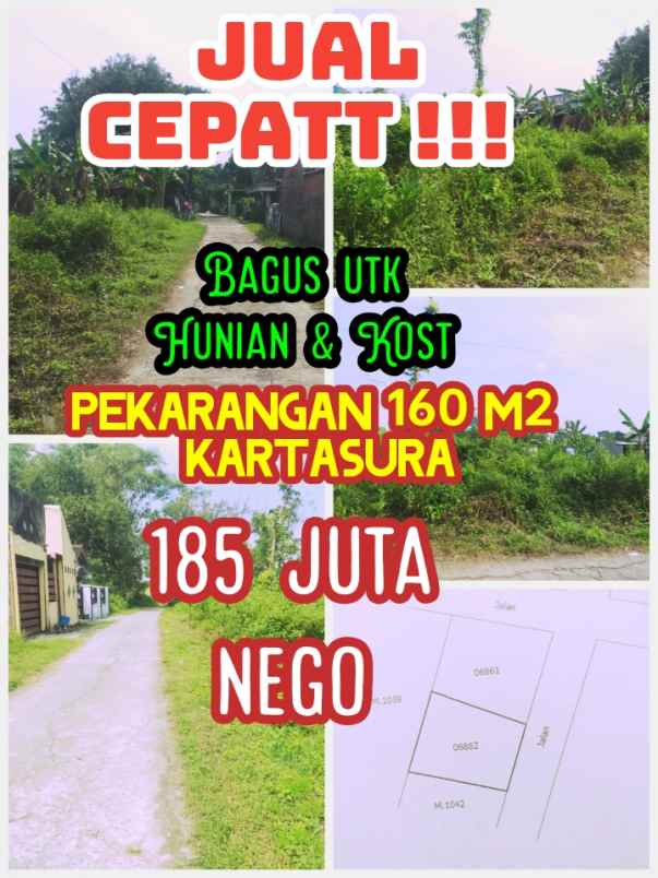 pekarangan 160 m2 kartasura jual cepatt 185 jt