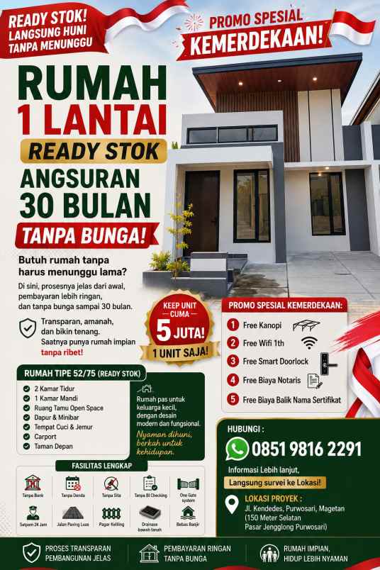 rumah 1 lantai magetan angsuran tanpa bunga akad jelas