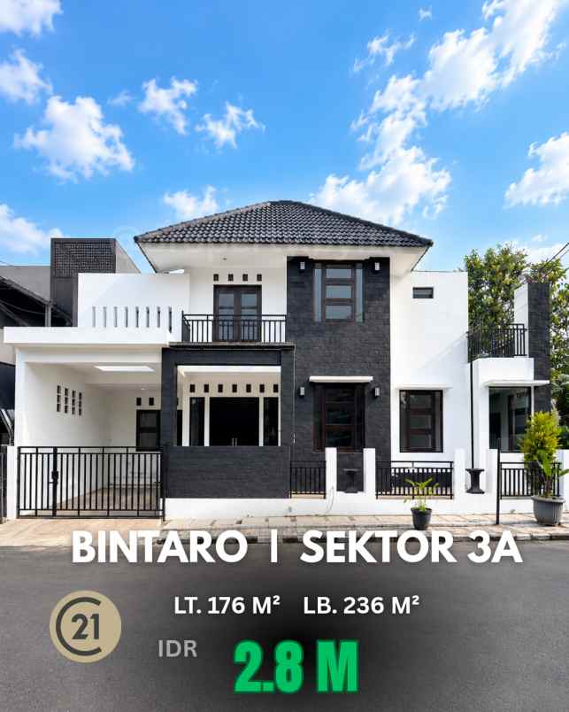 rumah dijual bintaro sektor 3 lt 176 cuma 2 8 m