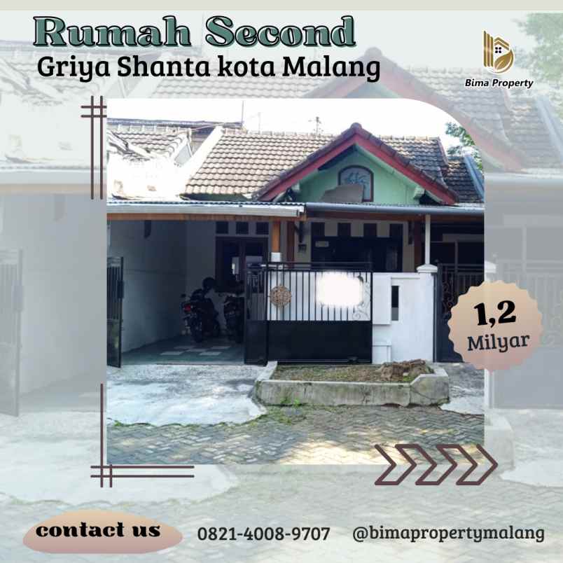 rumah second griya shanta 1 lantai kota malang