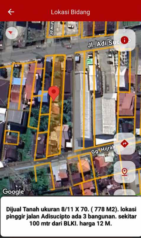 tanah pinggir jalan adisucipto 100 meter setelah blki
