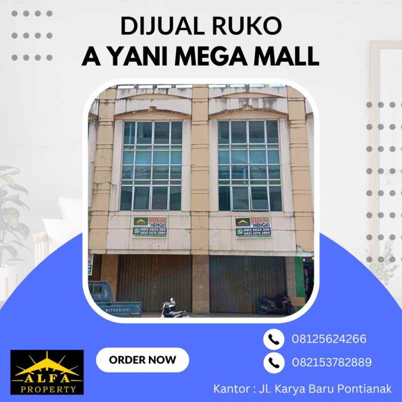 dijual disewakan ruko a yani mega mall kota pontianak