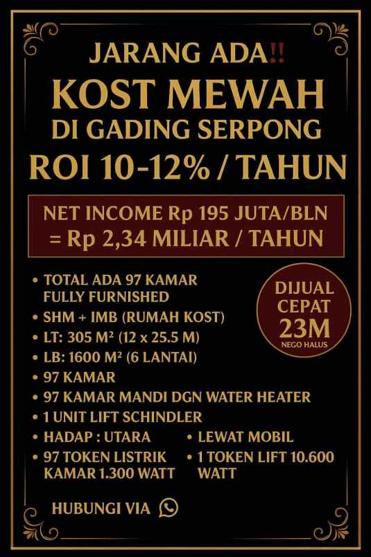 dijual kost gading serpong