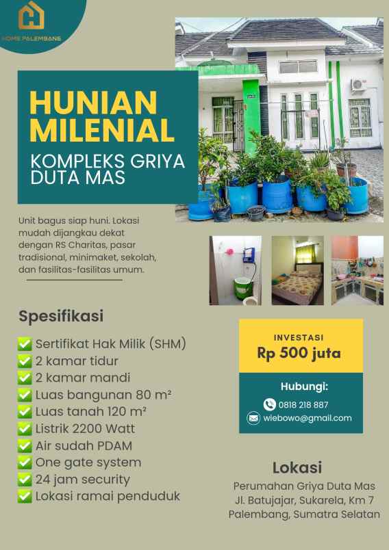 dijual rumah griya duta mas palembang