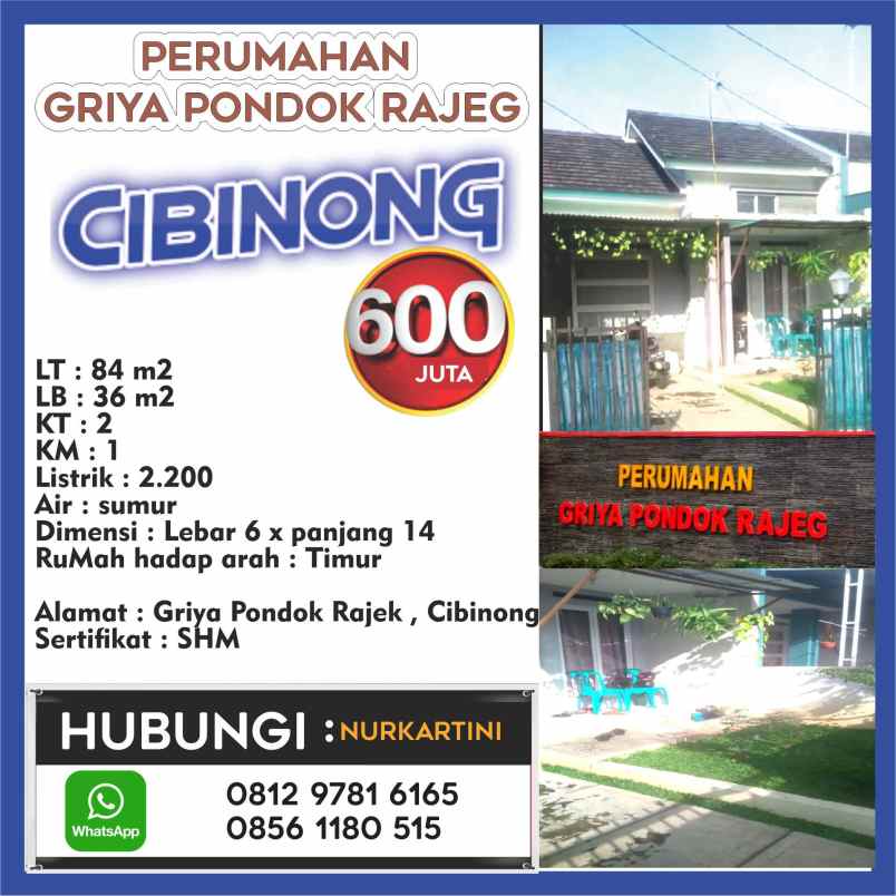 dijual rumah jl ciliwung pd rajeg kec