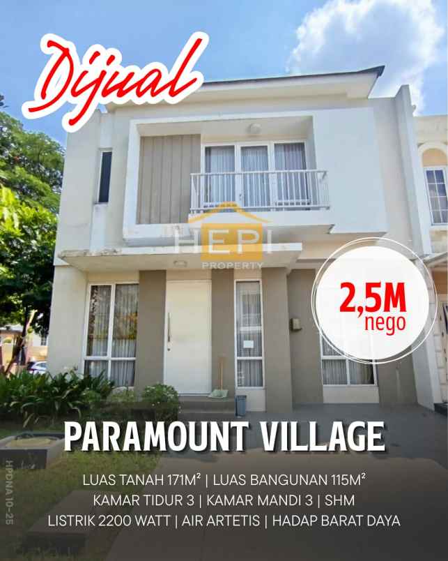 dijual rumah paramount village
