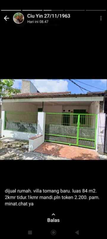 dijual rumah villa tomang baru tangerang