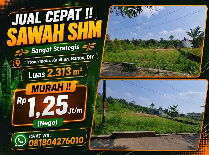 dijual tanah cemplung kidul rt 01 rw 00