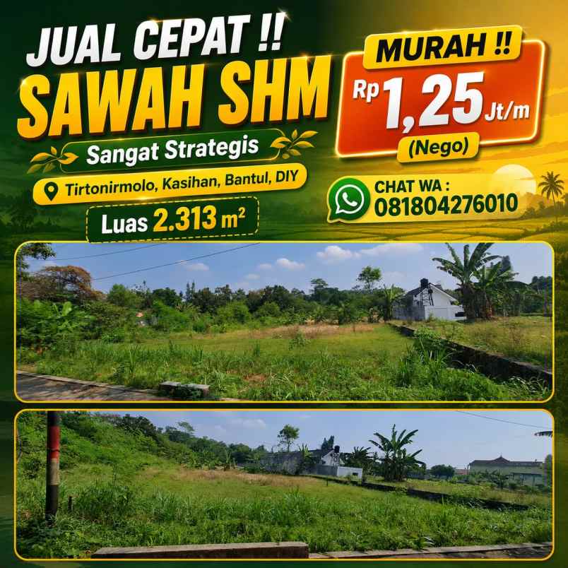 dijual tanah cemplung kidul rt 01 rw 00
