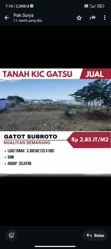 dijual tanah di kic gatot subroto semarang