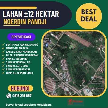 dijual tanah nurdin panji palembang 12 hektar