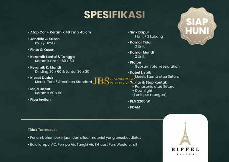 dijual villa eiffel suites jalan bersama