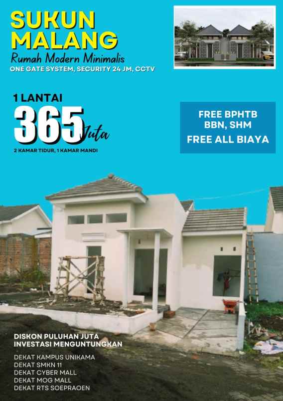 rumah 1 lantai 365 jutaan di sukun