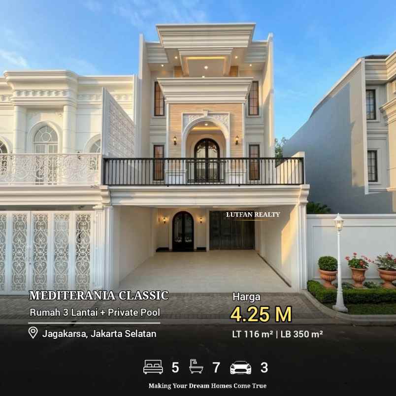 rumah mediterania classic dalam komplek