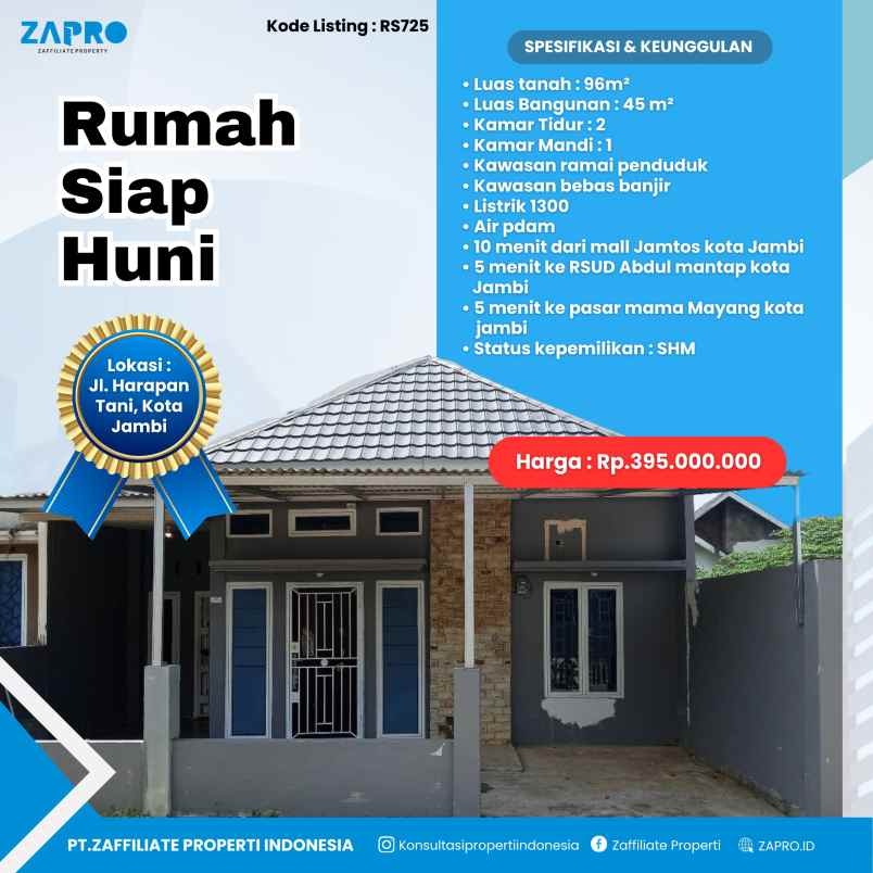 rumah siap huni kawasan ramai penduduk di jambi