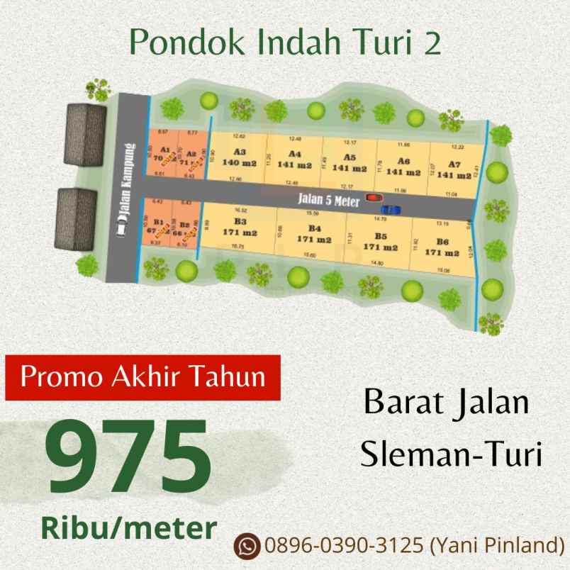 tanah murah barat jalan sleman turi 900 ribuan meter