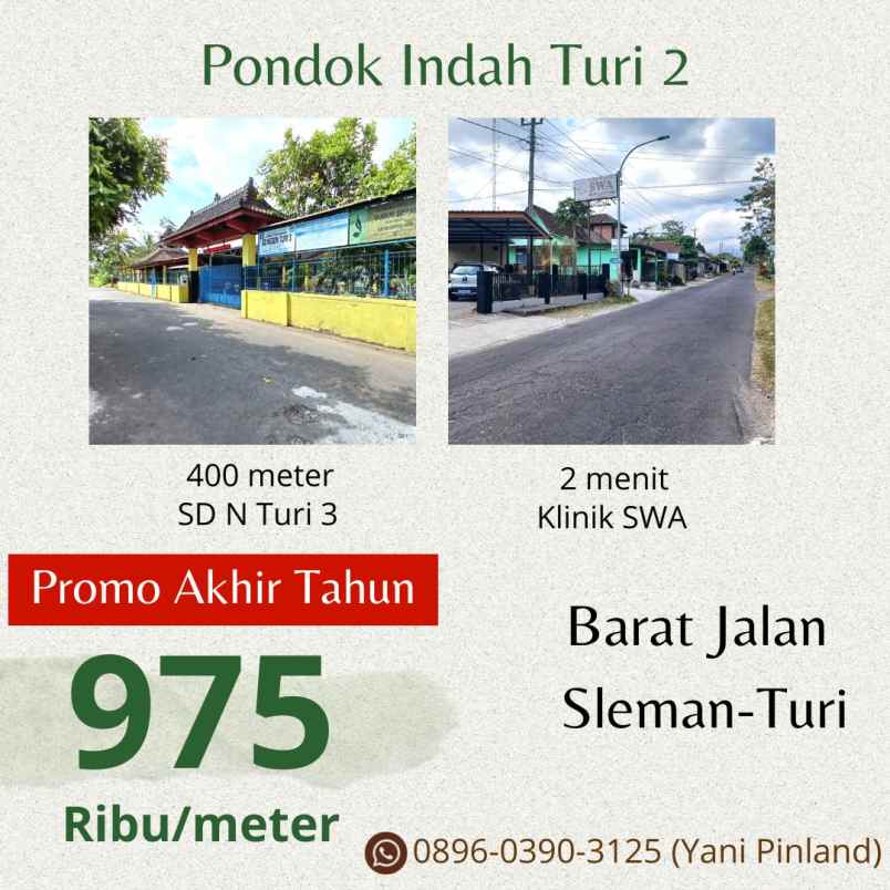 tanah murah barat jalan sleman turi 900 ribuan meter