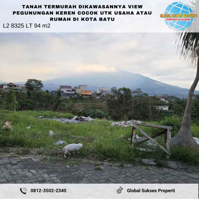 tanah murah luas view pegunungan di temas kota batu