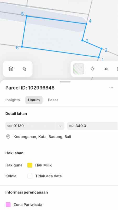dijual 3 4 are jl segara madu kedonganan tuban kuta