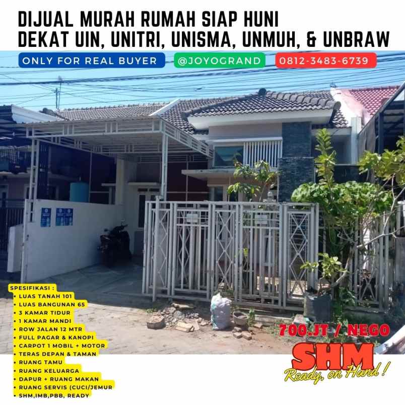 dijual murah rumah dekat ub kondisi istimewa