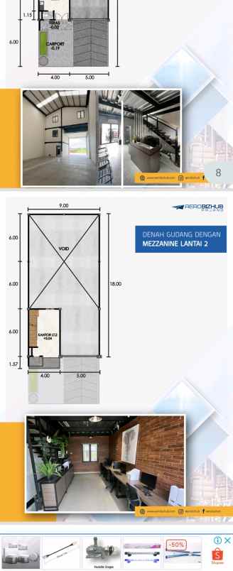 dijual ruko gudang kantor aero biz hub pajang