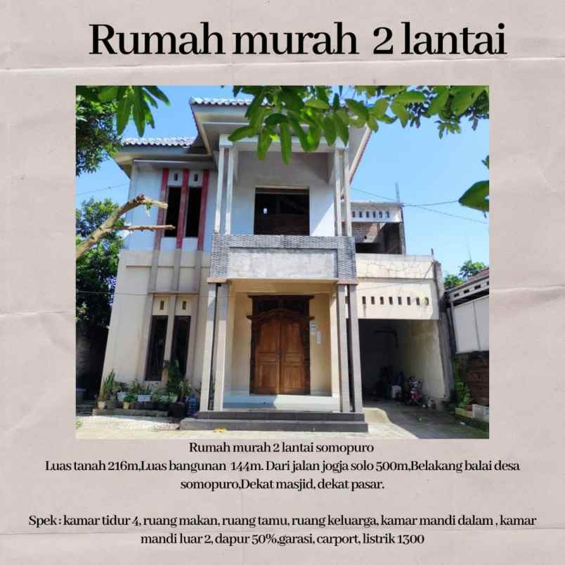 dijual rumah 2 lantai siap huni jogonalan