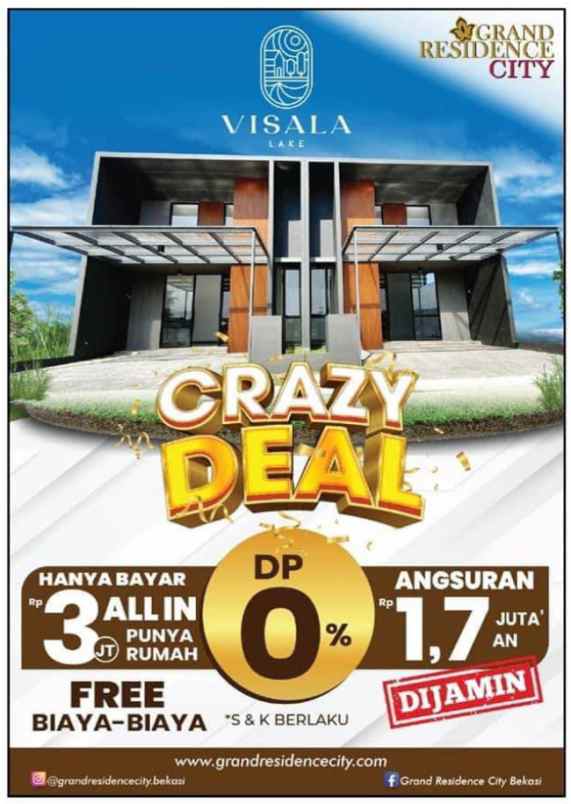 dijual rumah cluster tanpa dp di setu bekasi