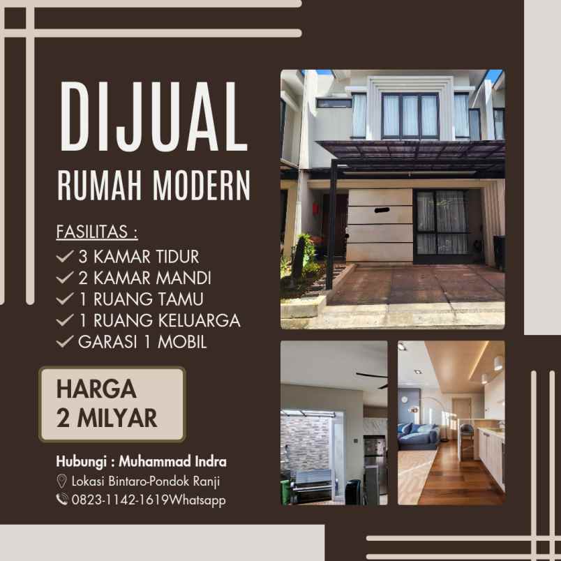 dijual rumah jalan raya pondok ranji