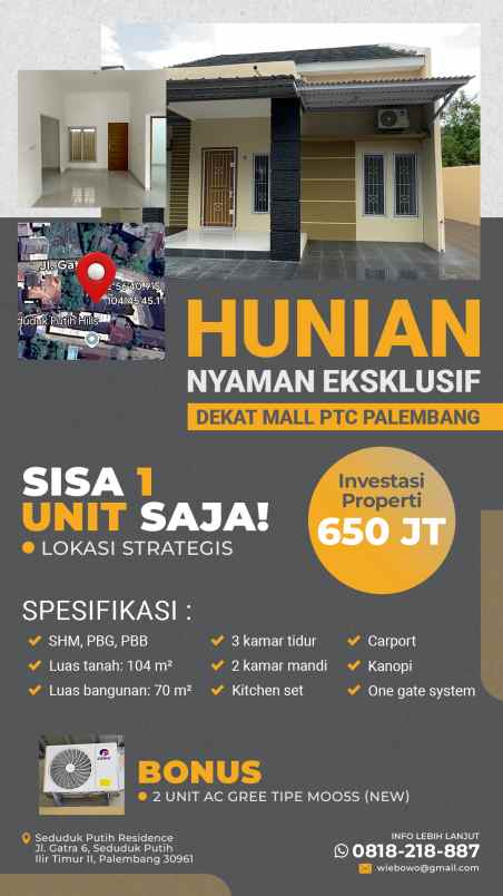 dijual rumah seduduk putih dekat mall ptc palembang