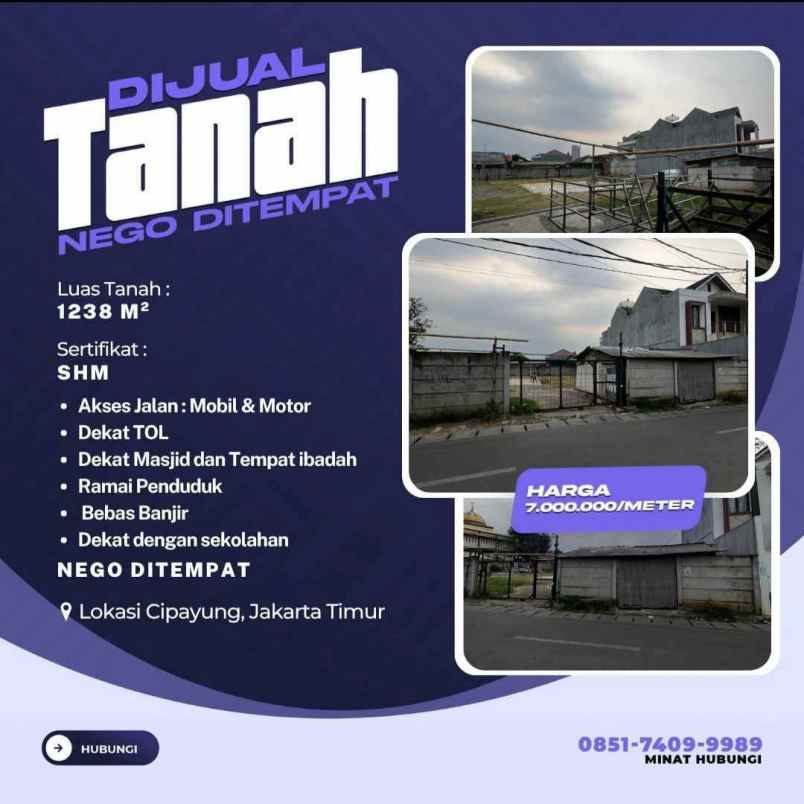 dijual tanah dengan luas 1238