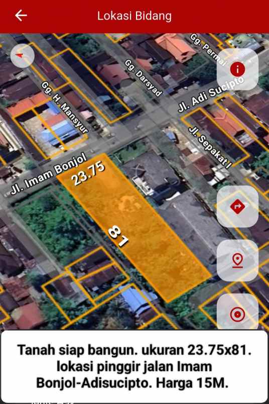 dijual tanah jalan imam bonjol