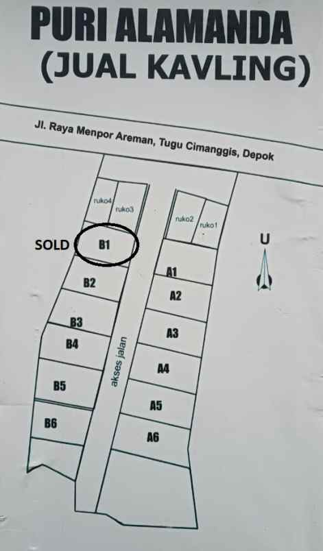 dijual tanah jalan menpor dekat mako brimob