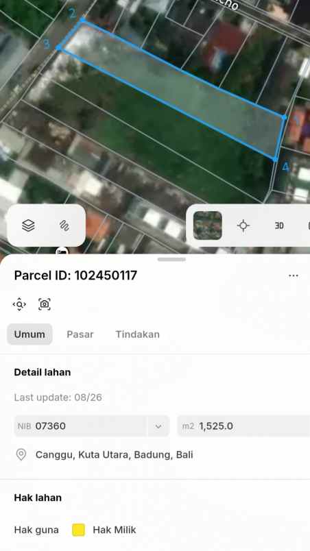 dijual tanah jl pantai batu mejan