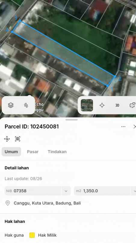 dijual tanah jl pantai batu mejan